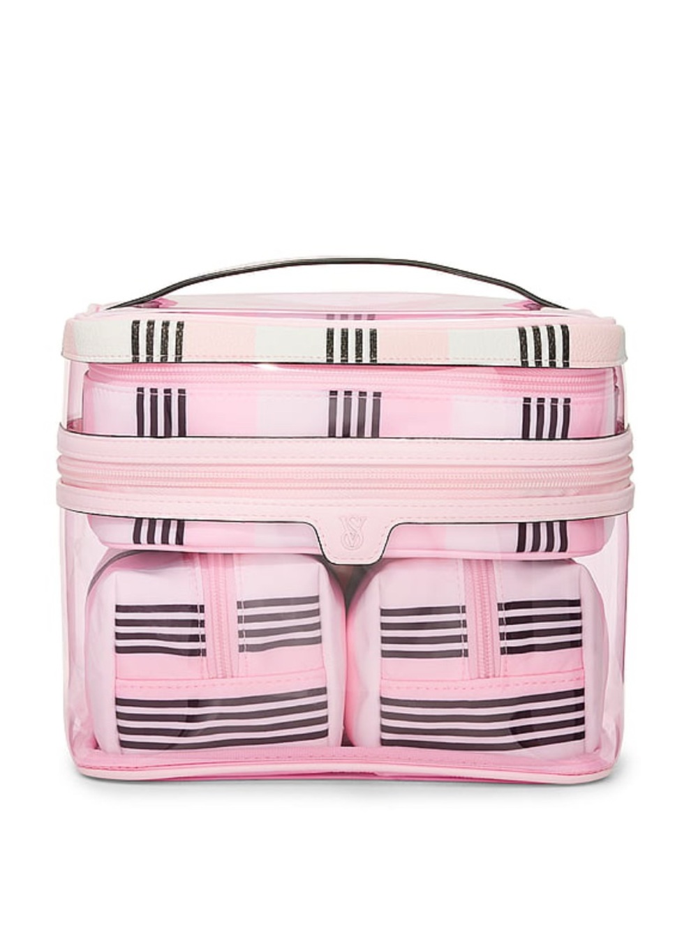 NWTs Victoria’s Secret 4 Piece Makeup Bag Set Pink & Black Stripes